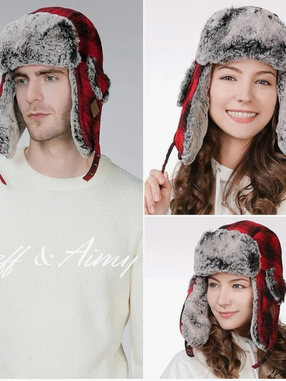 Red Plaid Faux Fur Bomber Hat